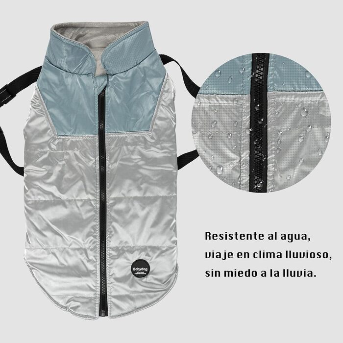 Водонепроникна куртка для собак, тепла куртка для собак з кільцем для повідка - (Срібло/Блакитний, 3XL)