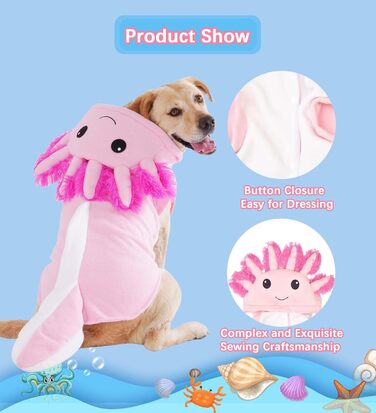 Костюм для собак Axolotl від FLAdorepet, карнавальний костюм рибки-саламандри, одяг для собак середніх та великих порід, зимовий костюм, капюшонний халат, піжама, кумедний одяг для догів, лабрадорів, бульдогів, розмір 6XL (Обхват грудей 84 см, Вага 23-27 