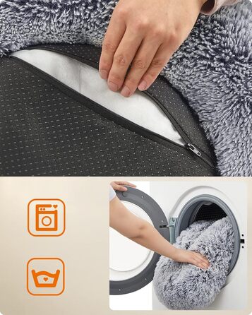 Ліжко для собак Feandrea, ліжко для котів, подушка-донат, 70 см, м'який плюш, знімний наповнювач, Ombré-Сірий