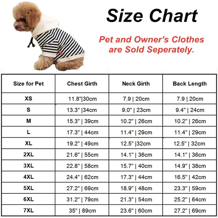 Світшот з капюшоном для собак маленьких, середніх та великих порід, окремо продається одяг для господарів, смугаста сорочка для собак, для хлопчиків та дівчаток, котів та собак, розмір Medium - обхват грудей 42.5 см. Для власників (2XL - обхват грудей 55 
