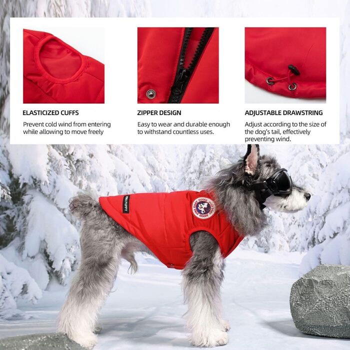 Зимовий одяг для собак PINA Hund: тепла куртка, жилет та вітрозахисний одяг для малих та великих собак, червоний колір, розмір S (Getaway Solids)