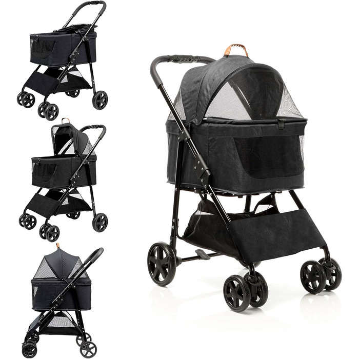 Візок для собак Fudajo 2в1, чорний, складна конструкція, з сумкою для тварин, до 20 кг, для собак та котів