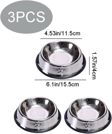 Набір з 3 мисок для котів з нержавіючої сталі, антиковзкі, для котів та кошенят