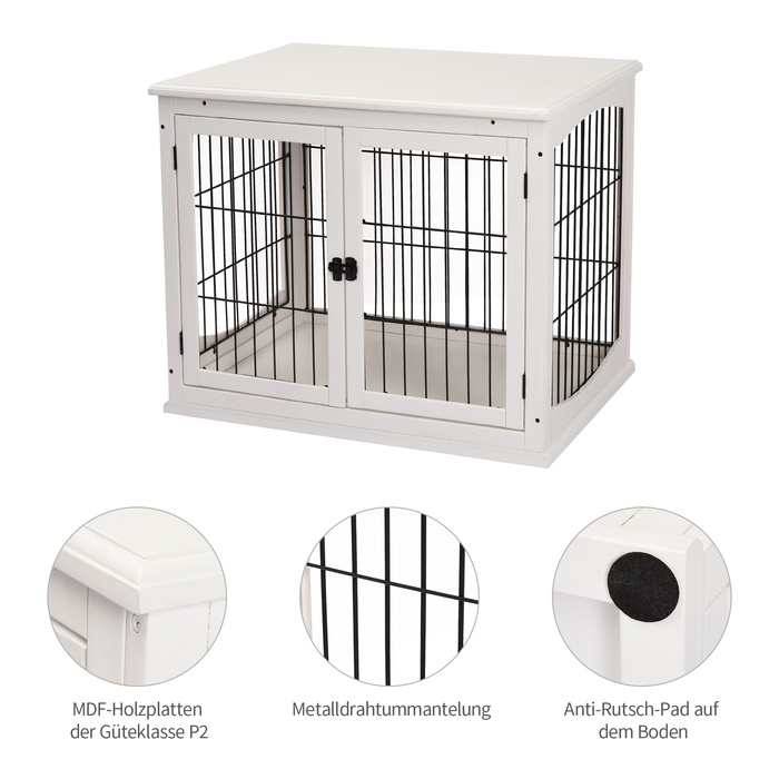 PawHut Dog House Transport Box Маленька клітка для домашніх тварин 81 x 58.5 x 66 см з МДФ та металу білого кольору, ідеально підходить для домашніх тварин