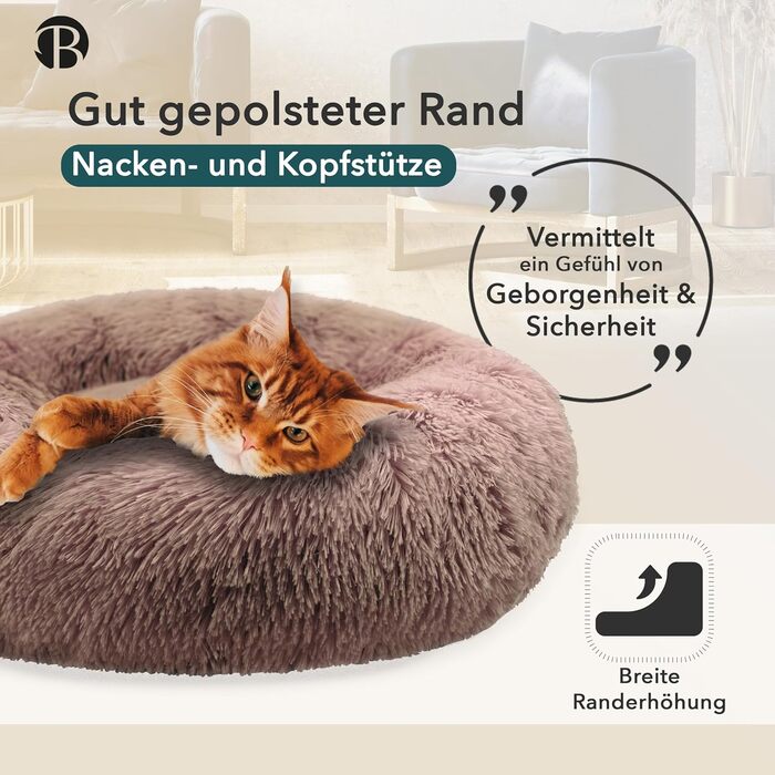 Кругле ліжко для собак середніх порід, 70 см, м'яке пухнасте гніздо, зручне та миється, колір хакі