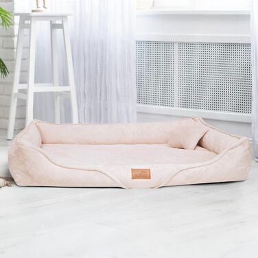 Ортопедичне собаче ліжко Tierlando® Tyson Teddy – м'яке собаче ліжко-софа з знімним чохлом, виймаюча віскоеластична матрацна подушка та ергономічний вхід. Розмір: 130x100 см, колір: кремовий