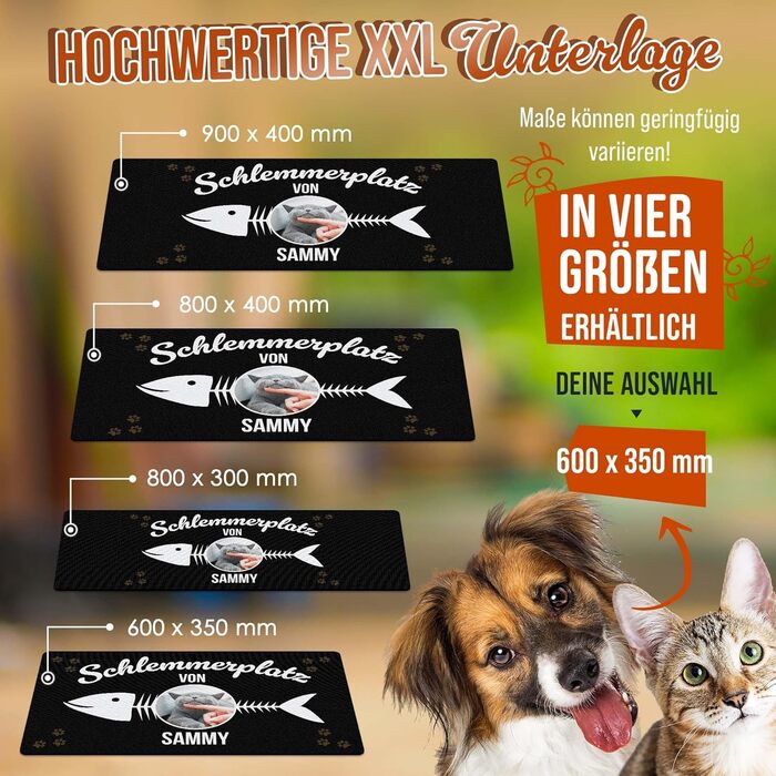 Персоналізована килимок для котячої їжі з ім'ям та фото - Royal Print, 60x35 см, антиковзаюча | Подарунок для власників котів