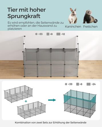 Клітка для тварин SONGMICS з піддоном, для морських свинок, хом'яків, кроликів, їжаків, 143 x 73 x 46 см, сіра