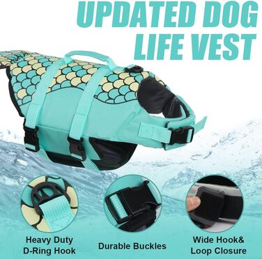 Спасальний жилет для собак EMUT, жилет для плавання для собак маленьких, середніх та великих порід з ручкою для порятунку, безпечний жилет для собак для басейну, пляжу, катання на човні (Medium, Колір: Морська хвиля)