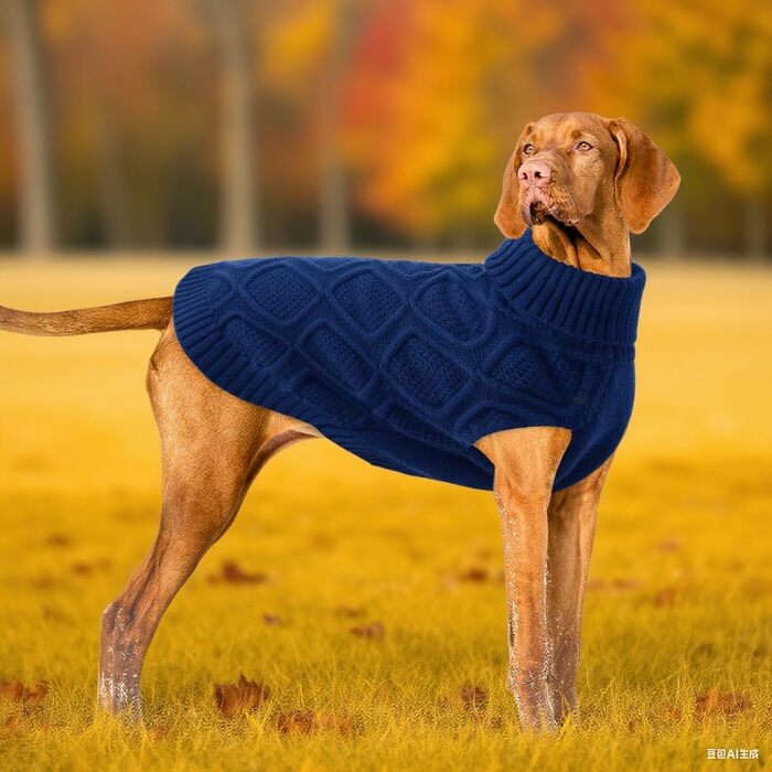 Світер для собак Konvinit, великі породи, зимовий, теплий, блакитний. XS-2XL, для Чихуахуа до Лабрадора, також для Такс. Об'єм грудей L: 53 см