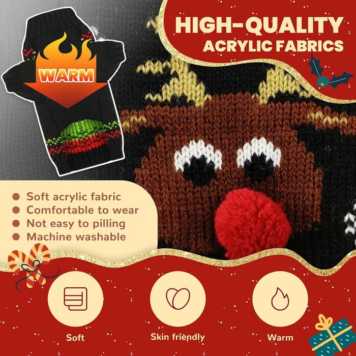 Пуловер для собак у стилі вінтаж, чорний олень, для дрібних, середніх та великих собак (XX-Large)