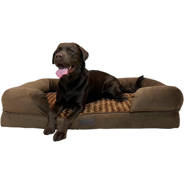 Ортопедичне собаче ліжко для великих собак, водовідштовхувальне, знімний чохол, 90x65x23 см (XL 111x86x25 см, коричневе)