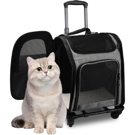 Тролей-рюкзак для собак та котів 2в1, зручна переноска з сіткою, багатофункціональний рюкзак для тварин на 4 колесах, дихаючий рюкзак-переноска для котів та цуценят