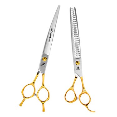 Набір професійних ножиць для грумінгу домашніх тварин (19,1 см), прямі та зігнуті ножиці для вирівнювання, сталь VG10