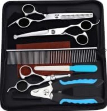 Набір професійних ножиць для собак (6 шт.), ножиці для грумінгу з нержавіючої сталі, ножиці для собак та котів, включаючи ножиці для стрижки нігтів