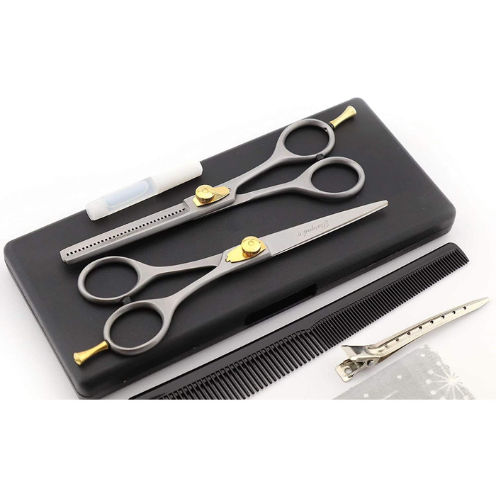 Набір професійних ножиць для волосся Haryali London, 15.2 см, з регулюванням натягу, для стрижки та текстурування, у подарунковій коробці (срібло)