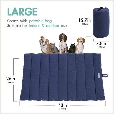 Ліжко для собак CHEERHUNTING, велике, водовідштовхувальне, для кемпінгу та подорожей, темно-синій