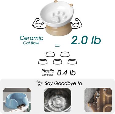 Васко керамічний годівниця для котів, піднятий миска, похилий дизайн, коричневий