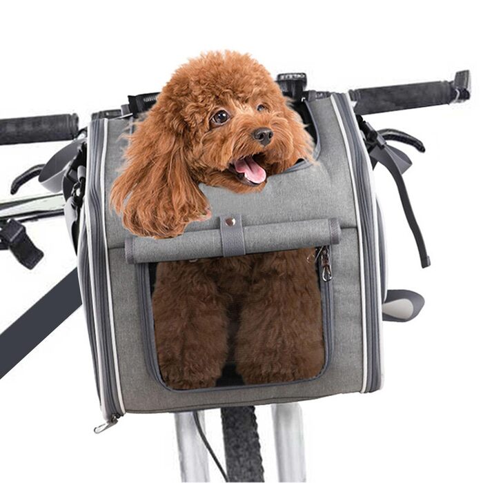 Клітка-переноска для тварин на велосипед Asixxsix, розширювана, складна, для собак та котів до 8 кг (сіра)