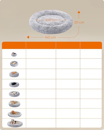 Кругле ліжко для собак та котів Feandrea з м'яким плюшем, діаметр 140 см, Ombré-Сірий колір, знімний наповнювач