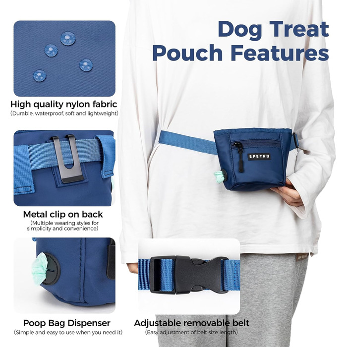 Сумка для ласощів для собак з міцним магнітним закриттям, для тренувань, з дозатором кульок, глибокий синій колір