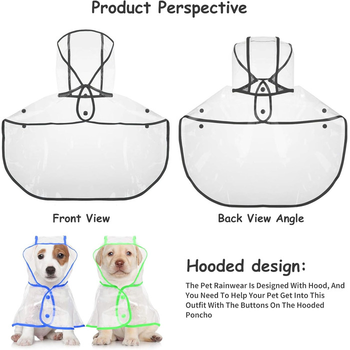 Дощовик для собак PETCUTE, водонепроникний, з капюшоном, PVC, дихаючий, з кнопками, для середніх та великих собак (6XL, білий)