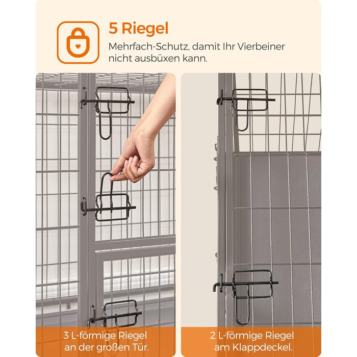 Клітка для тварин Feandrea, міцна, переносна, 107 x 70 x 75 см, для великих тварин, з 2 дверцятами, XL, чорна