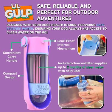 Фляга для води Lil Gulp з фільтром: безпечна, портативна, без BPA, для собак та подорожей, 400 мл