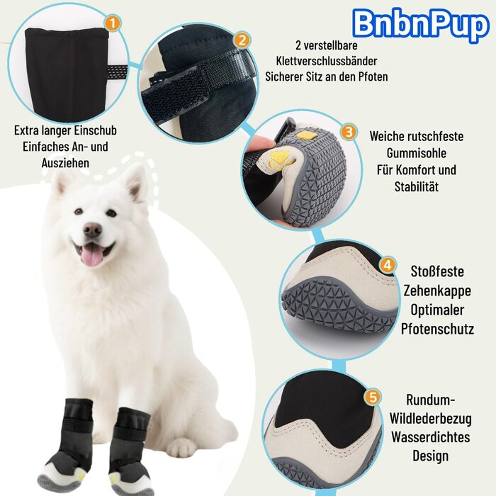 Чоботи для собак: захист подушечок лап [4 шт.], водонепроникні та дихаючі, з неслизькою підошвою та світловідбиваючим кріпленням. Підходять для малих, середніх та великих собак. Зручні чоботи для прогулянок на вулиці.