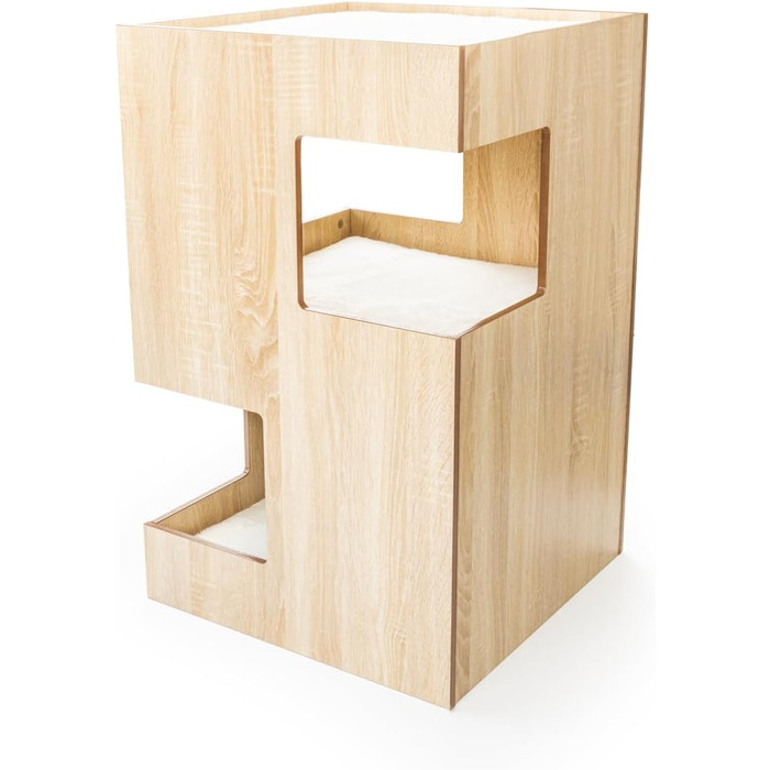 Преміум будиночок для кота з дерева, замок-вежа з лежаками, 50 x 50 x 80 см, темно-сірий (бежевий)