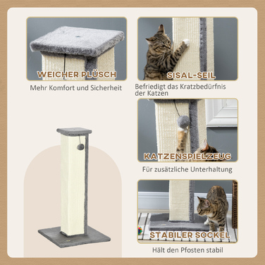 Кігтеточка PawHut Scratching Stem висотою 81 см з сизалю з ігровим м'ячем, ідеально підходить для котів до 5 кг, для використання в приміщенні, в сірому та кремовому кольорах| Аосом