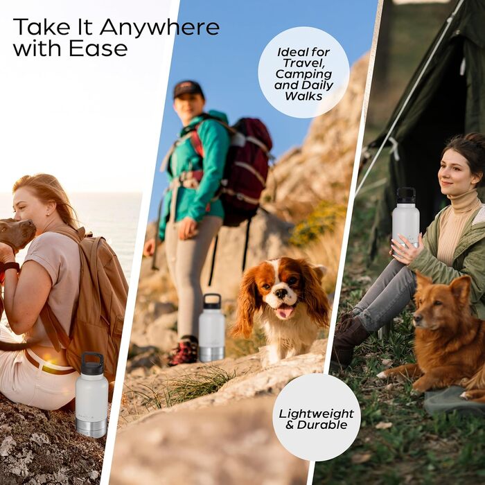 Подорожня пляшка для води для собак, ізольована, знімні миски, не протікає