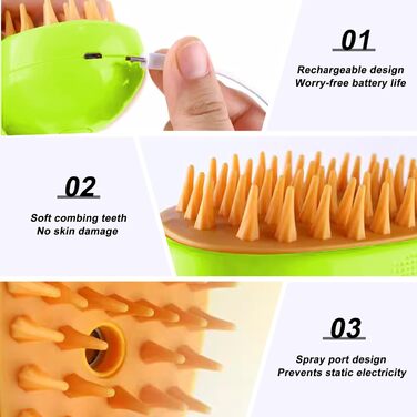 Датчик для котячого догляду Steamy Brush 3-в-1: видалення ворсу та бруду (зелений)