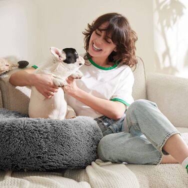 Кругле лежанка-донатик для собак великих та середніх порід, 70 см, сірий колір, плюш, анти-стрес, м'яка, пухнаста, для собак та цуценят