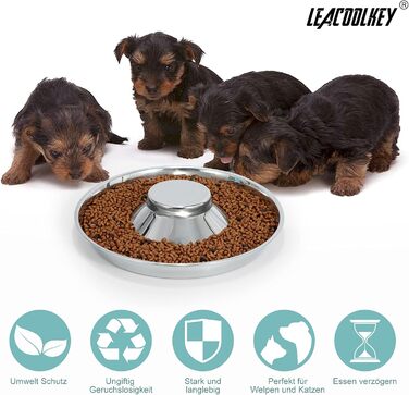 Набір з 2 мисок для собак з нержавіючої сталі LEACOOLKEY - миски для корму та води, для повільного годування, для маленьких собак, котів, тварин, сріблясті