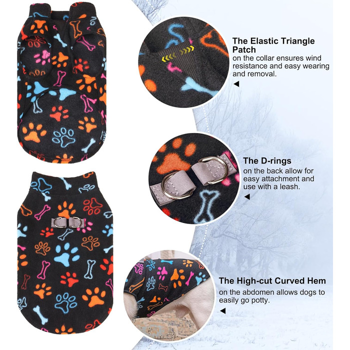 Теплий плед-жилет для собак BeautyZoo: флісова жилетка, зимова куртка, D-посилання для повідка, для малих, цуценят, середніх порід, тепле, вітронепроникне, білий буффало клітка (мотив лапок), XL (55.8 см)