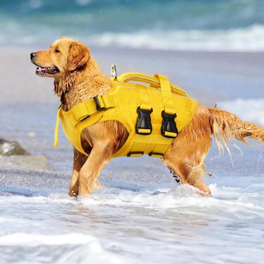 Жилет для плавання собак Kuoser: регульований, з ручкою для рятування, для цуценят та дорослих собак, жовтий
