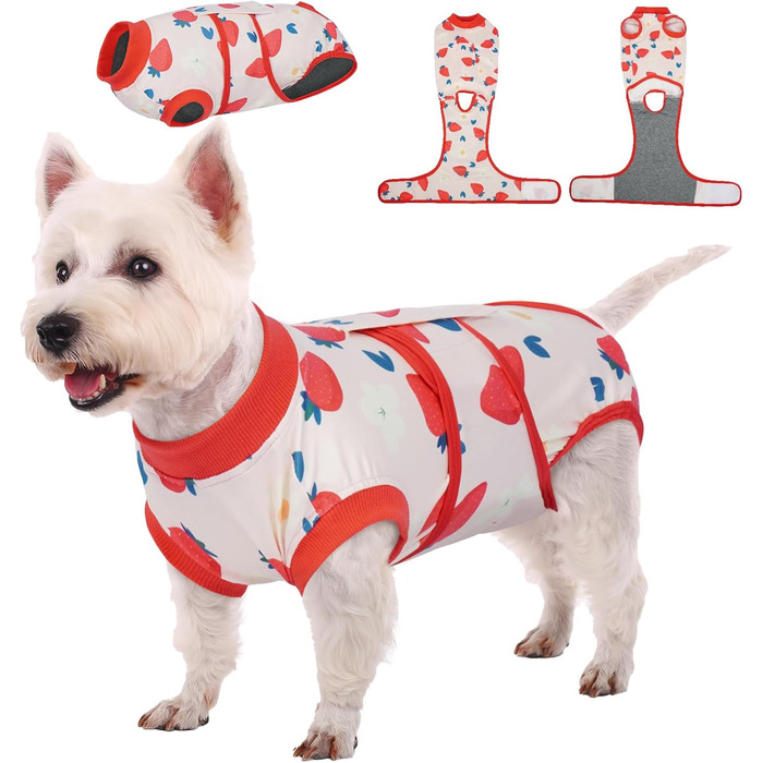 Куртка для собак після кастрації Kuoser - дихаючий боді для собак та котів - захисний костюм від облизування - альтернатива електронного нашийника після операції, XS(Зворот:21-28см;Груди:32-40см), Червоний