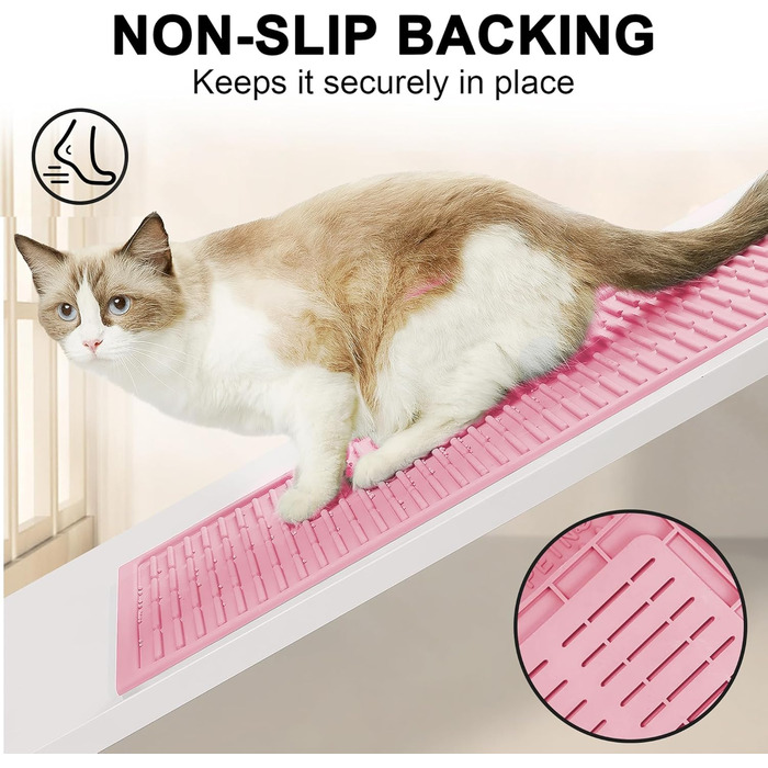 Килимок для котячого туалету PetNova, 101,6 x 76,2 см, силікон, вологостійкий, з рифленням, легко чистити, для кількох котів, рожевий