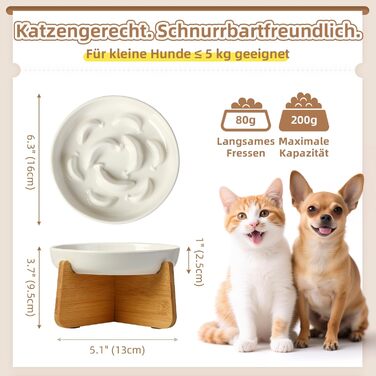 Антислизький годівниця для котів з кераміки з металевим підставкою - Підвищена годівниця проти захлинування - Лабіринтова миска для повільного годування - Рожевий (миска + бамбук - білий)