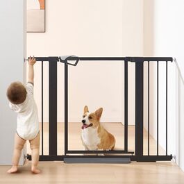 Ворота для собак Unipaws: прозорі, без свердління, 74-109 см, для дверних прорізів та сходів, білий (чорний)