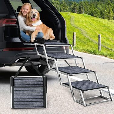 Східці для собак великих порід, широкі, 4 сходинки, складана пандус для собак (сіро-чорний, широкі, з килимом, 2)