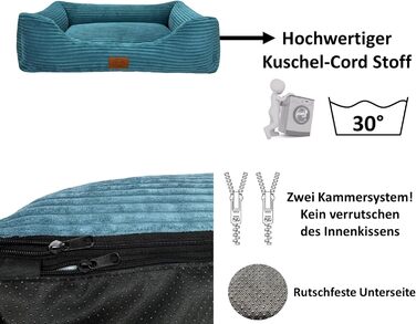 Ортопедичне ліжко для собак Elropet з м'якого корду, кошик для собак, XS/S/M/L/XL, блакитний колір, розмір XS (65x50x18 см)