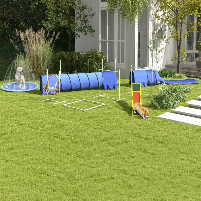 PawHut Splash Sprinkler Pad 170 см Водний килимок для собак, протиковзкий відкритий ПВХ синього кольору, чудово підходить для літніх розваг у саду