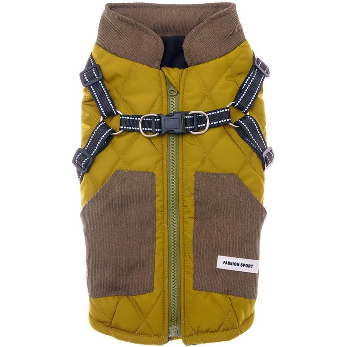 Зимова куртка для собак, теплий вітрозахисний костюм для малих та середніх порід, з отвором для шлейки (зелений, L)