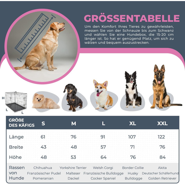 MaxxPet Клітка для собак XL металева, складна, з двома дверима, подушкою та поїлкою, для великих порід, чорна, 107x71x76 см, для дому та вулиці