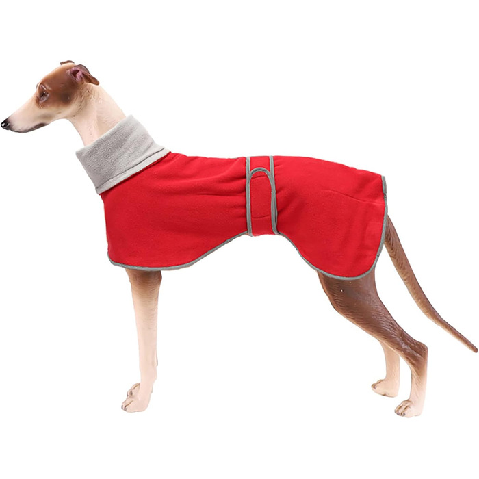 Зимовий одяг для собак Morezi: теплий флісовий жилет для Вундеркінів, Лурчерів та Грейхаундів, з світловідбиваючими смугами, регульований ремінь, червоний, розмір S (довжина спини 51-53 см)