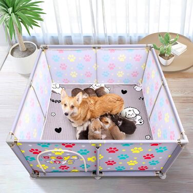 Клітка-манеж для тварин з нержавіючої сталі та міцного тенту, сіра та синя, для великих собак, котів та дрібних тварин