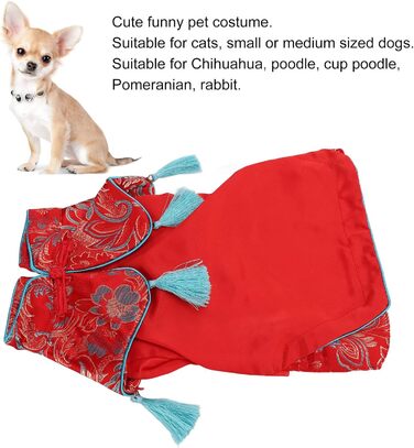 Костюм для собак та котів у китайському стилі Чеонгсам з атласу, Tang Anzug - елегантний дизайн, м'яка бавовна, святковий одяг для Різдва та вечірок (S)