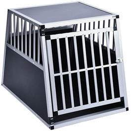 Транспортна переноска для собак Home Deluxe SKITO - M (69x54x50 см) - Алюміній + MDF, Срібно-чорний колір